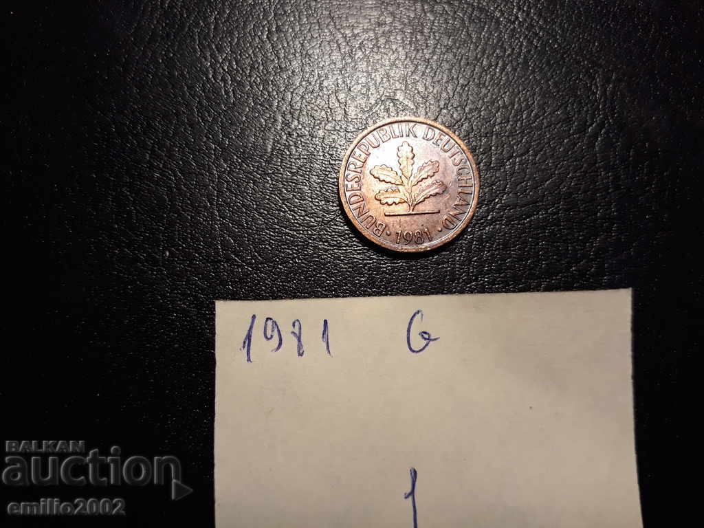 1 Pfening BDR G 1981 with price 0.49 BGN | € 0.25 1 Pfening BDR G 1981 with price 0.49 BGN | € 0.25