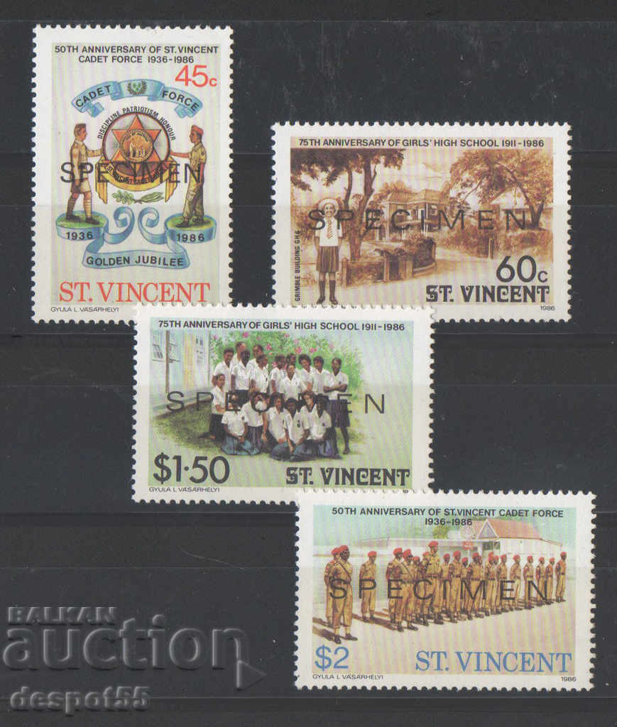 1986. St. Vincent. Anniversaries at universities. Specimen.