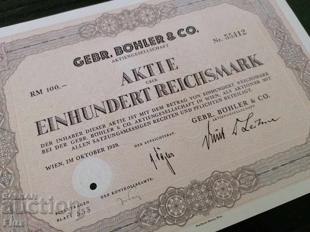 Action for 100 Reich marks Gebr. Böhler & CO. AG | 1939 with price 17.00 BGN | € 8.69 Action for 100 Reich marks Gebr. Böhler & CO. AG | 1939 with price 17.00 BGN | € 8.69