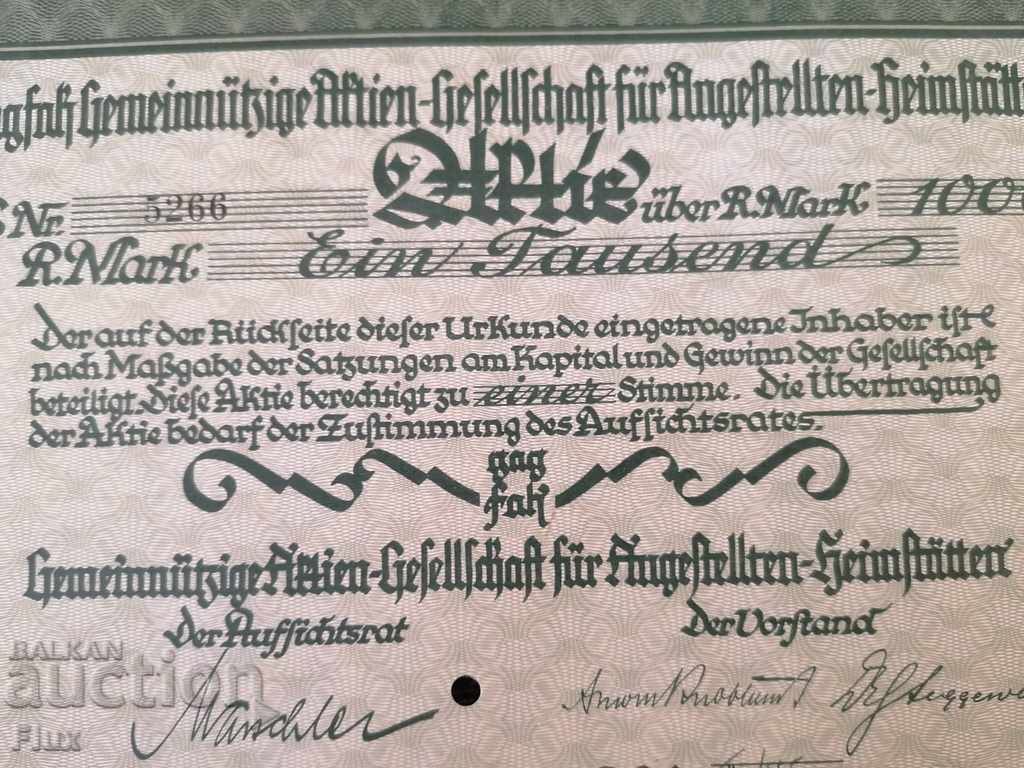 Auction  Action for 1000 Reich marks GAGFAH | 1937