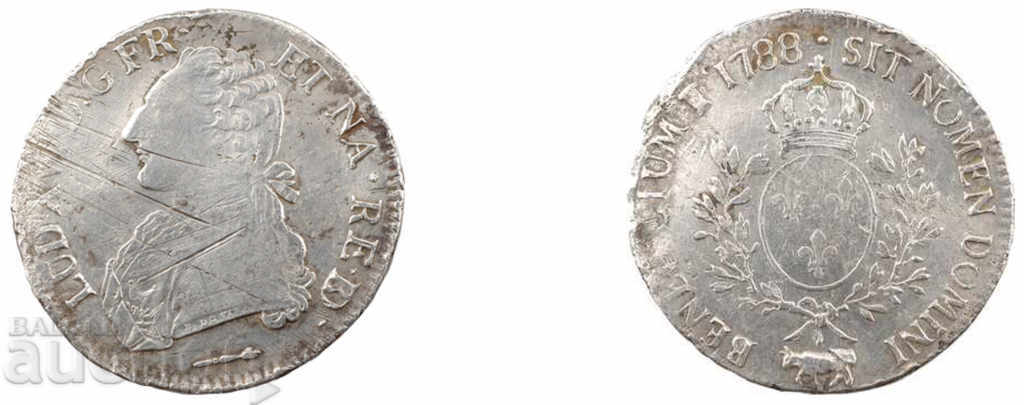 Franța 1 ECU 1788 Monedă de argint rară Louis XVI