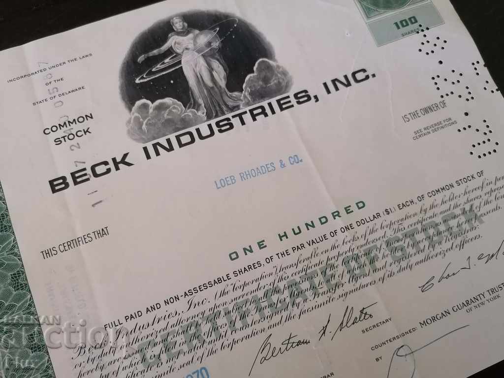 Share certificate Beck Industries Inc. | 1970 with price 15.00 BGN | € 7.67 Share certificate Beck Industries Inc. | 1970 with price 15.00 BGN | € 7.67