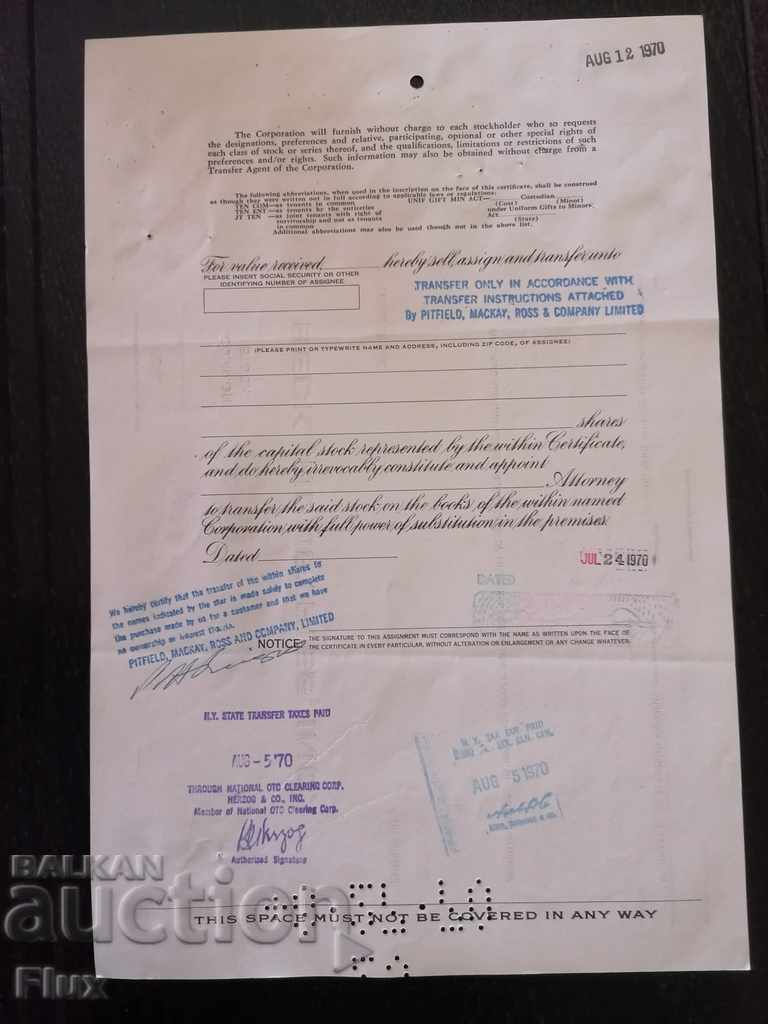 Auction Share certificate Beck Industries Inc. | 1970 Auction Share certificate Beck Industries Inc. | 1970