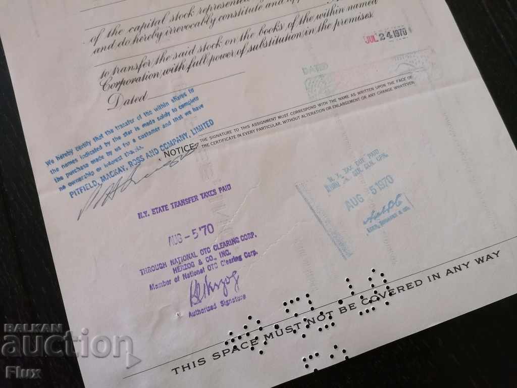 Share certificate Beck Industries Inc. | 1970 - 6 Share certificate Beck Industries Inc. | 1970 - 6