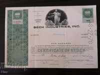 Share certificate Beck Industries Inc. | 1970
