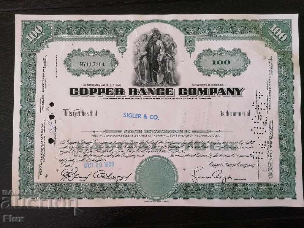 Certificat de partajare Copper Range Company Inc. | 1969