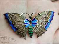 Antique Silver Brooch Enamel and Filigree Butterfly