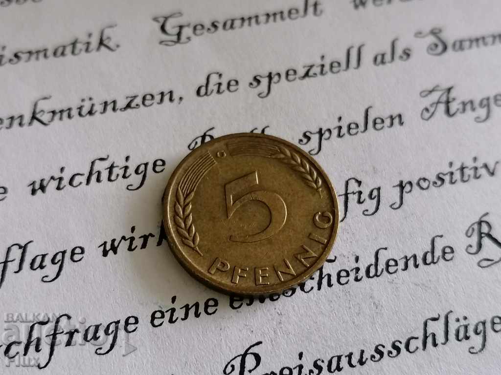 Moneda - Germania - 5 pfennigs 1966; Seria G