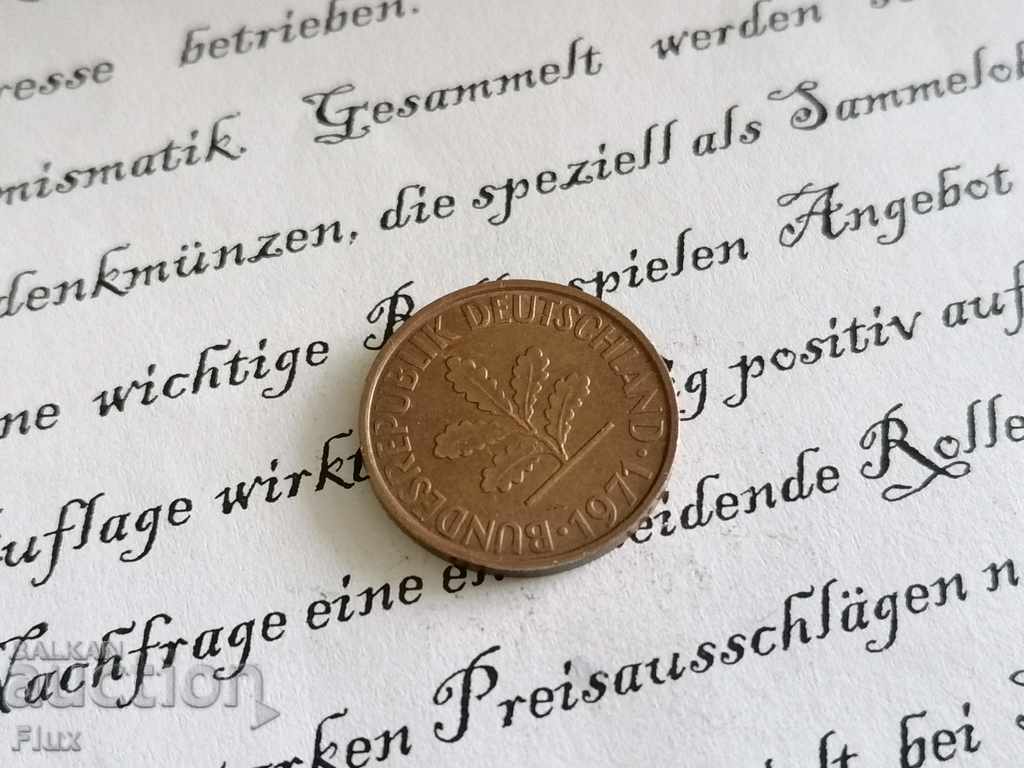 Moneda - Germania - 2 pfennigs 1971; Seria F cu preț 0.90 BGN | € 0.46