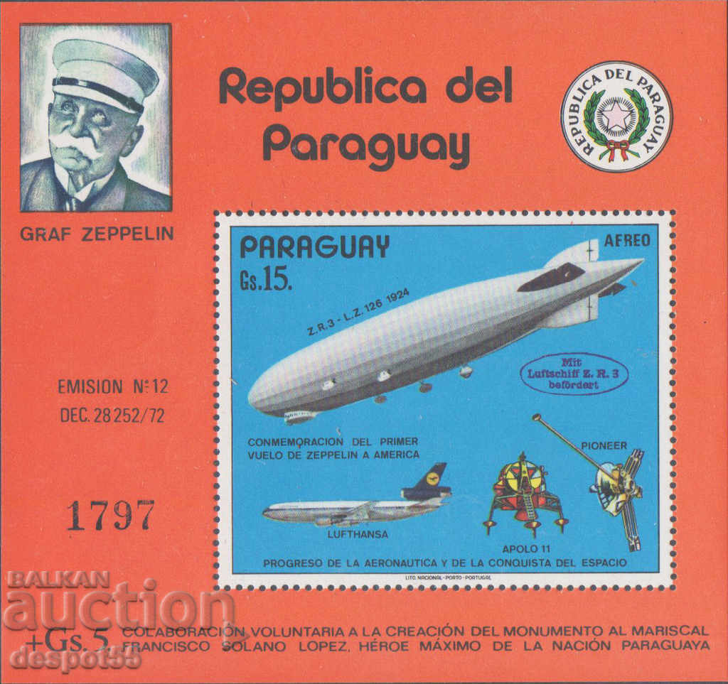 1975. Paraguay. Zeppelin's first trip to America. Block.