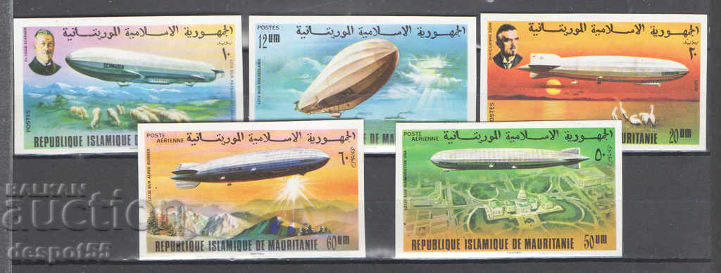 1976. Mauritania. 75 de ani pe aeronava Zeppelin + Block.