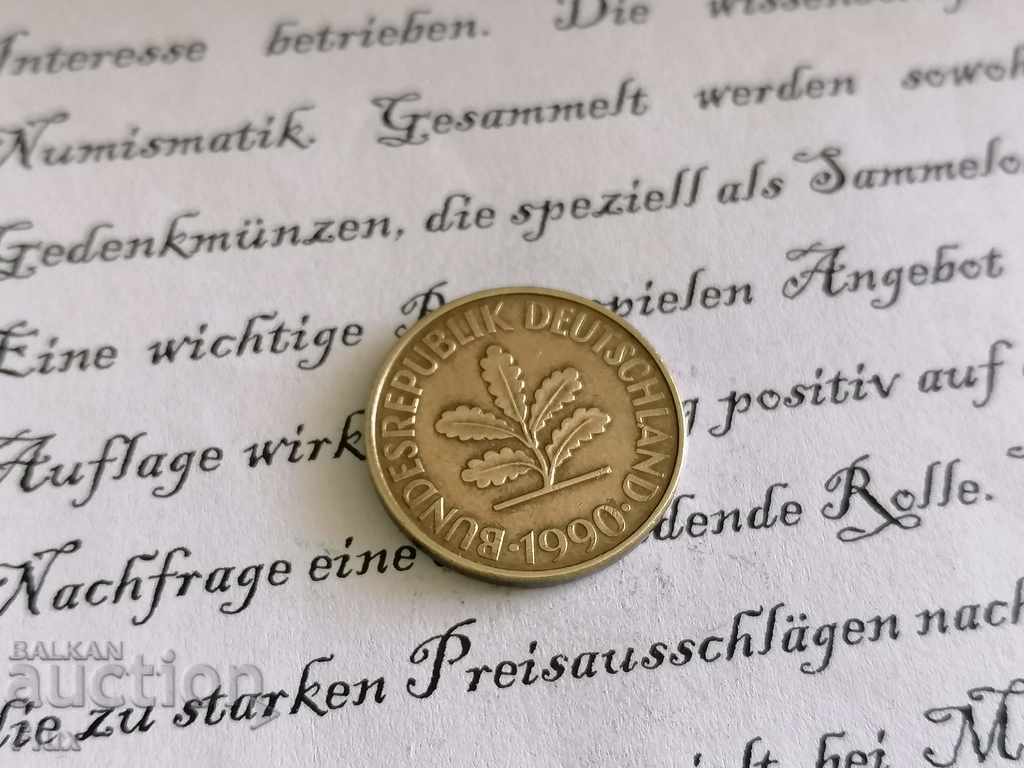 Coin - Germany - 10 pennies 1990; series F with price 0.90 BGN | € 0.46 Coin - Germany - 10 pennies 1990; series F with price 0.90 BGN | € 0.46