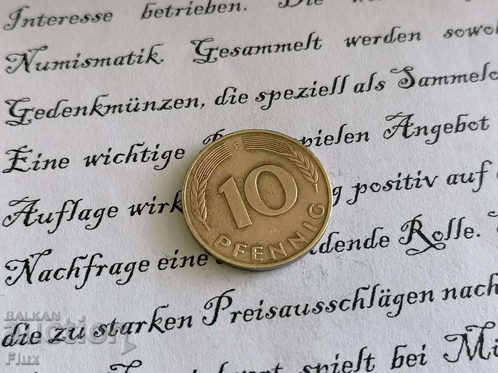 Монета - Германия - 10 пфенига | 1990г.; серия F