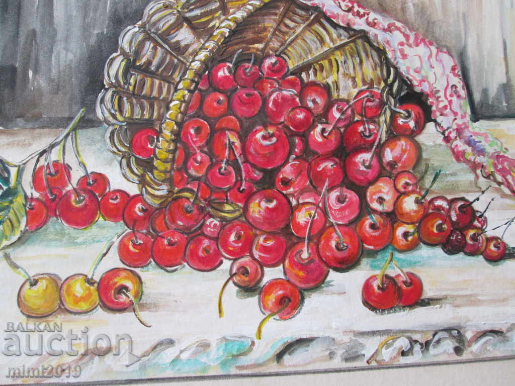 Painting, watercolor, cherries, signed-36x29cm with price 28.00 BGN | € 14.32 Painting, watercolor, cherries, signed-36x29cm with price 28.00 BGN | € 14.32