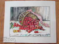Painting, watercolor, cherries, signed-36x29cm