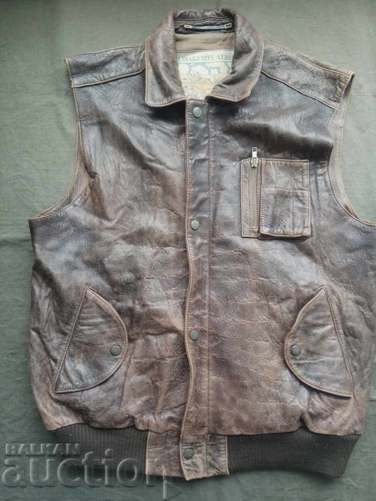 Leather rocker brand vest: Messageries Aeriennes №52