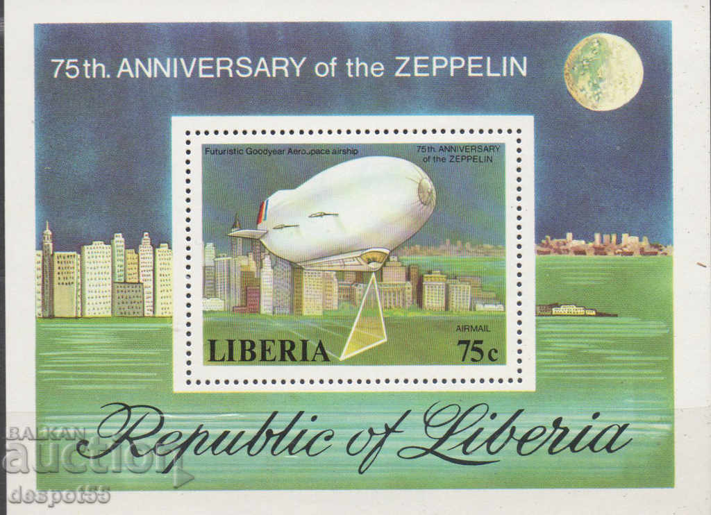 1978. Liberia. 75 years since the first flight of Zeppelin. Block.