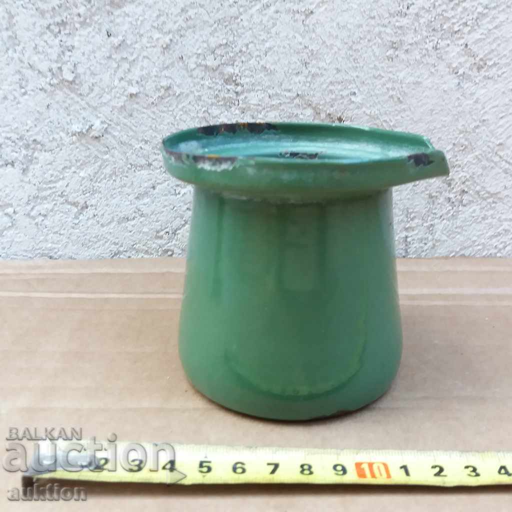 ENAMELED SOC. POT, POTTER, GLASS WITH MARKING