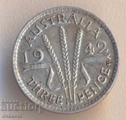 Australia 3 pence 1942s, argint