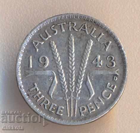 Австралия 3 пенса 1943d, сребро