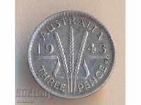Австралия 3 пенса 1943d, сребро
