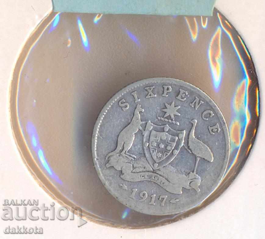 Australia 6 pence 1917, silver