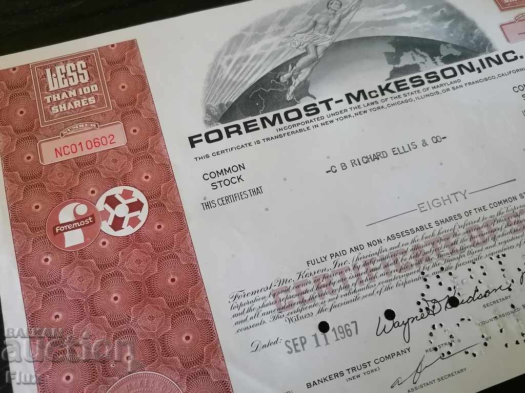Share certificate Foremost - McKesson Inc. | 1967 with price 15.00 BGN | € 7.67 Share certificate Foremost - McKesson Inc. | 1967 with price 15.00 BGN | € 7.67
