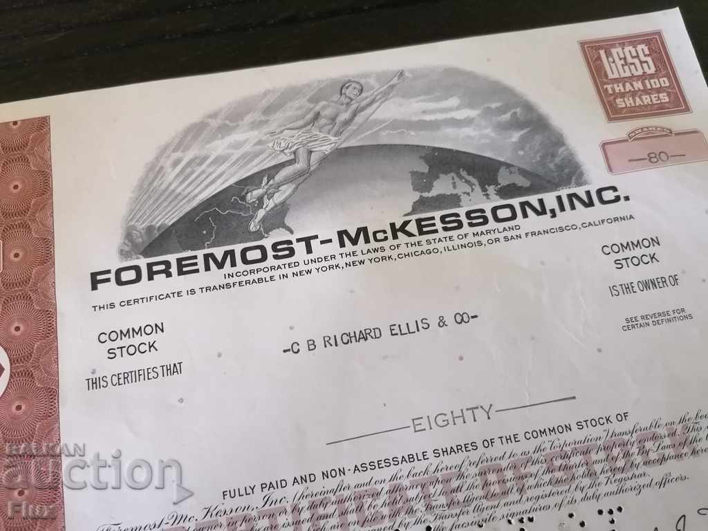 Auction Share certificate Foremost - McKesson Inc. | 1967 Auction Share certificate Foremost - McKesson Inc. | 1967