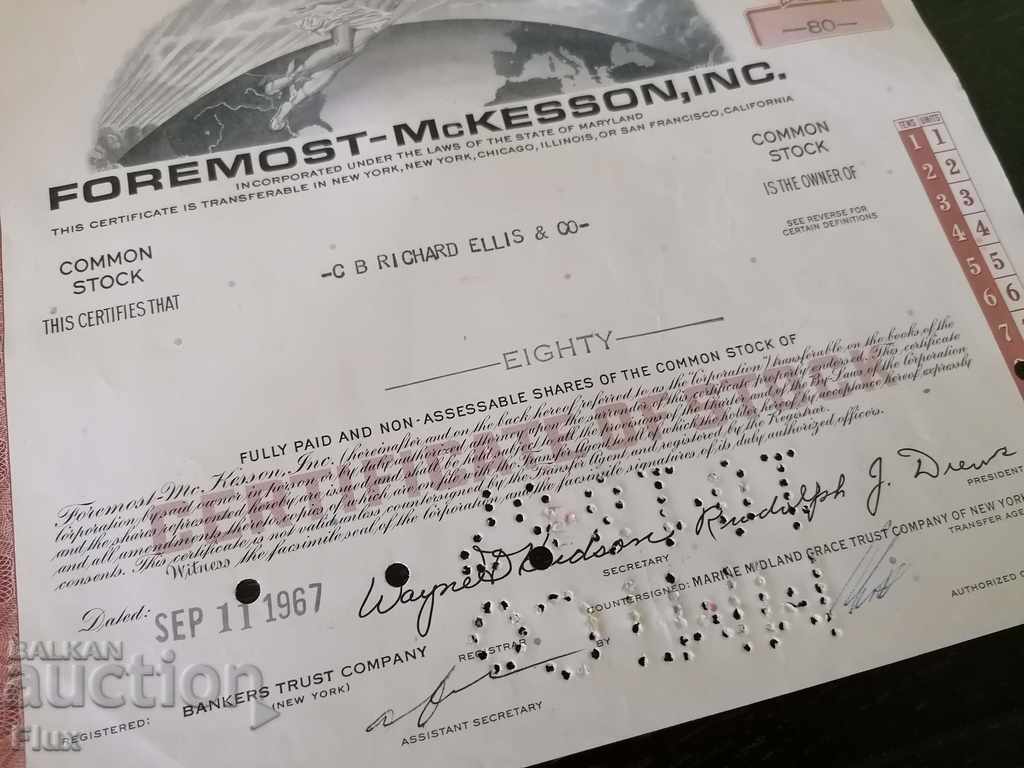 Delivery of Share certificate Foremost - McKesson Inc. | 1967 Delivery of Share certificate Foremost - McKesson Inc. | 1967