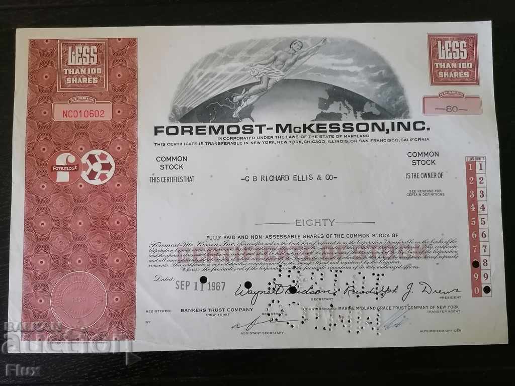 Сертификат за акции | Foremost - McKesson Inc. | 1967г.