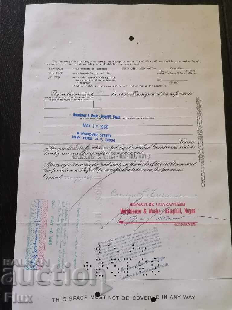 Delivery of Share certificate King's Department Stores Inc. | 1968 Delivery of Share certificate King's Department Stores Inc. | 1968