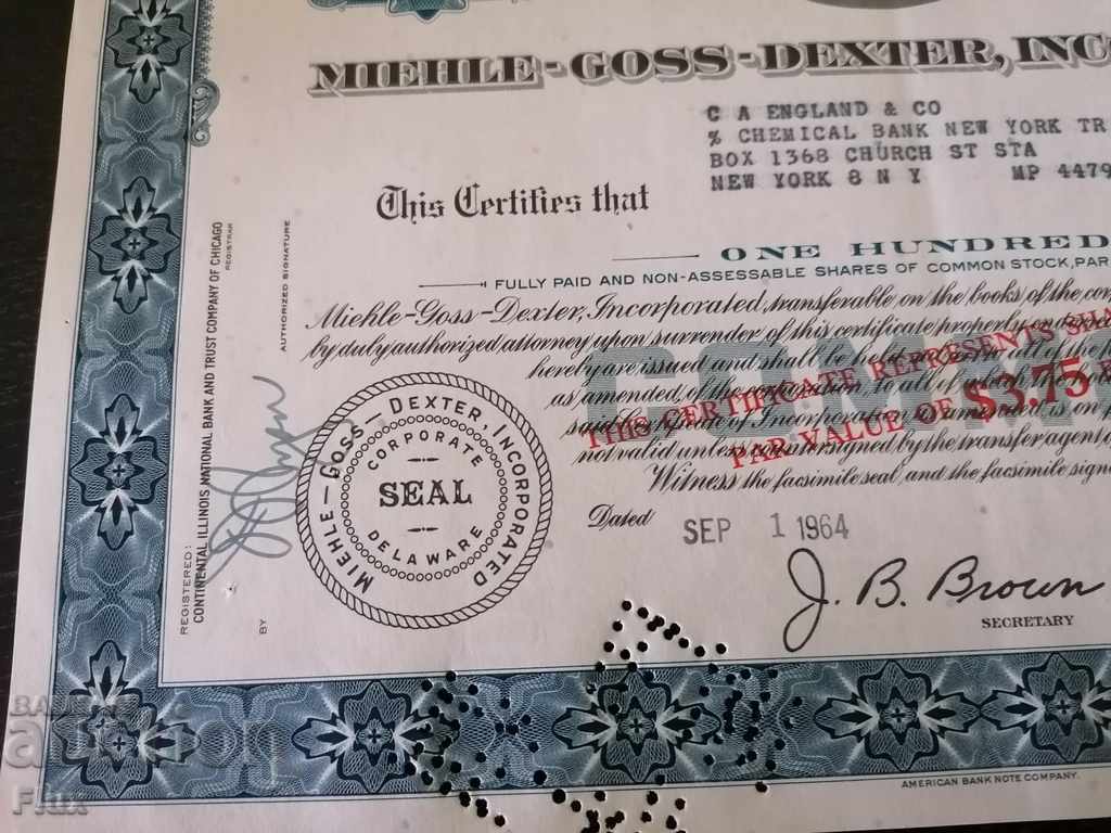 Licitație Certificat de partajare Miehle-Goss-Dexter Inc. (MGD) 1964
