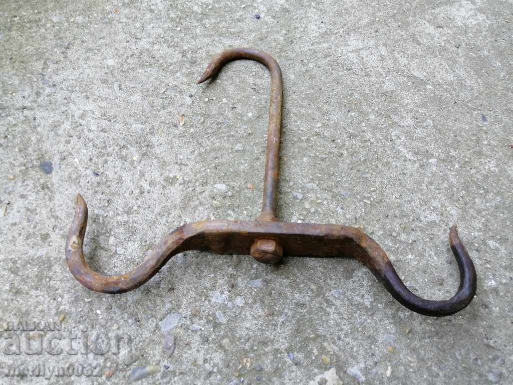 An old forged scraping hook, double twin - 7 An old forged scraping hook, double twin - 7