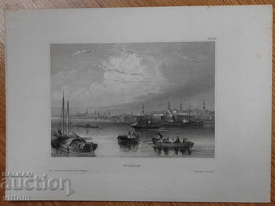 Видин стара гравюра 19 век кораби пристанище Дунав