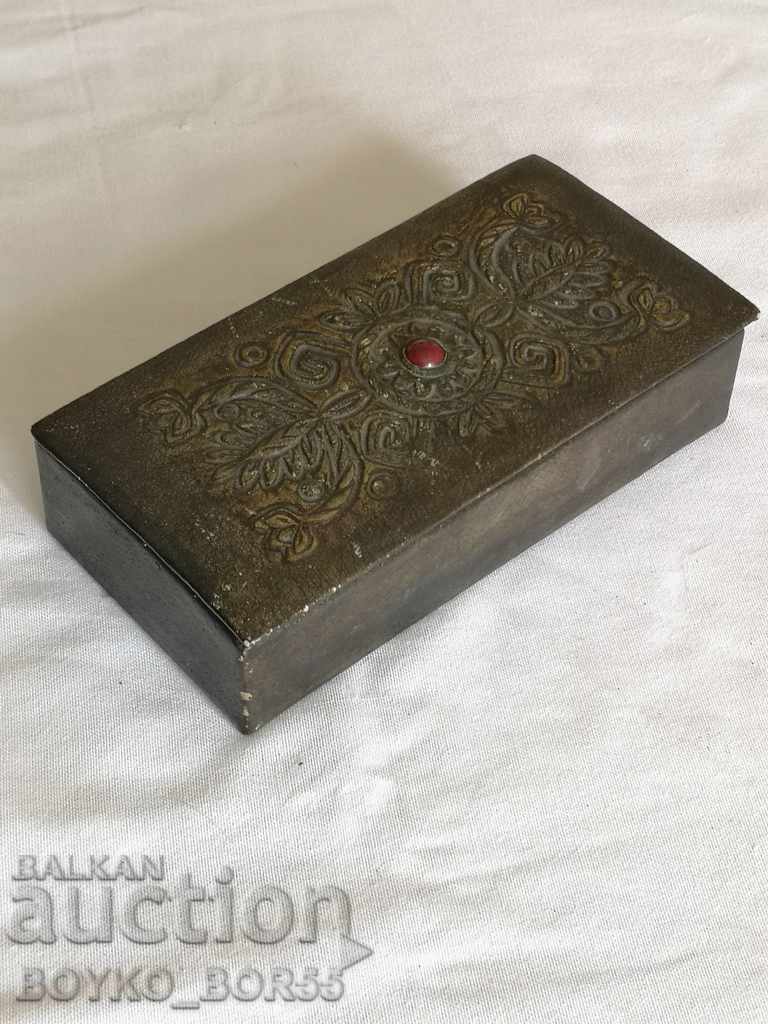 Large Antique Genuine Leather Jewelry Box