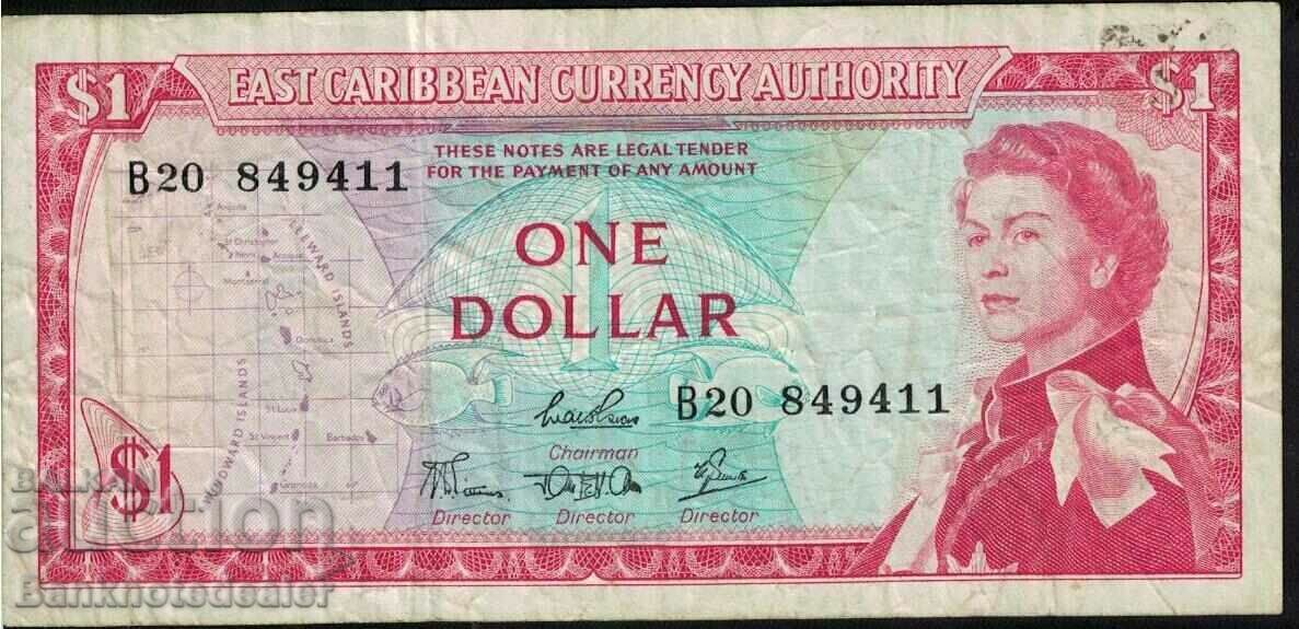 East Caribbean Currency 1 Dollar 1965 Pick 13c Ref 9411