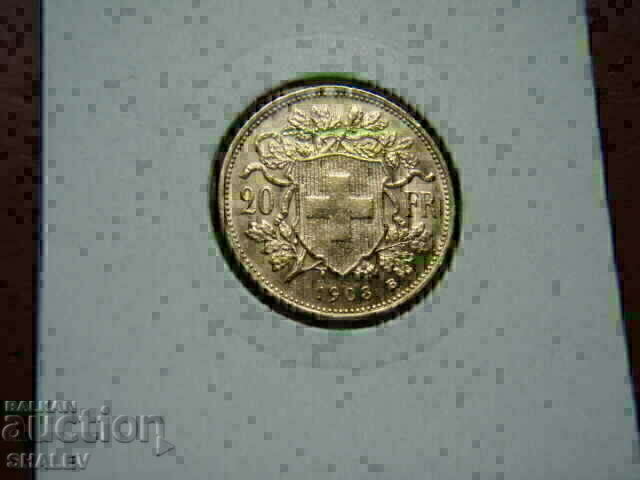 Licitație 20 franci 1903 Elveția /2/ - AU/Unc (aur)