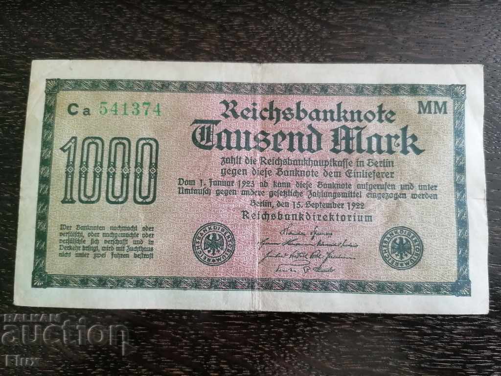 Reich Banknote - Germany - 1000 Marks | 1922 Reich Banknote - Germany - 1000 Marks | 1922