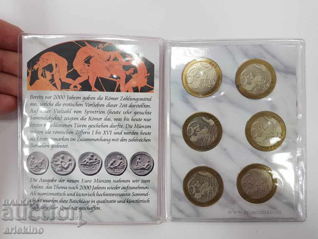 Рядък и скъп комплект 6 бр. монети с еротични сцени 6 Евро