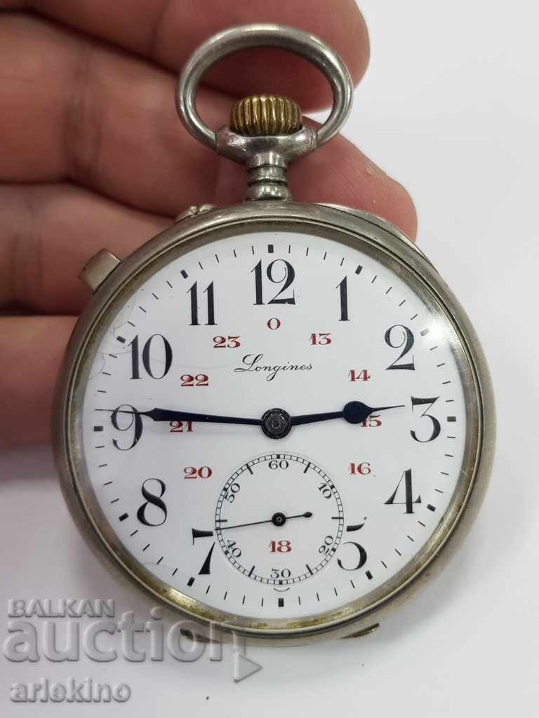 Рядък швейцарски джобен часовник LONGINES с жп локомотив