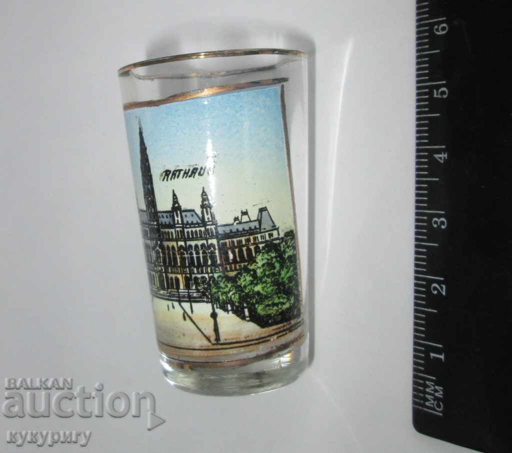 Auction Old small glass cup with painted enamel Vienna Auction Old small glass cup with painted enamel Vienna