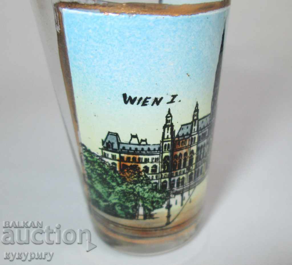 Delivery of Old small glass cup with painted enamel Vienna Delivery of Old small glass cup with painted enamel Vienna