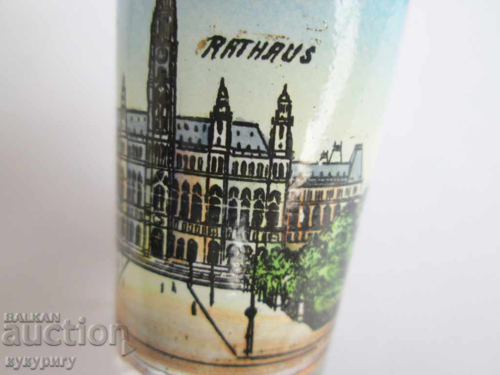 Old small glass cup with painted enamel Vienna - 5 Old small glass cup with painted enamel Vienna - 5