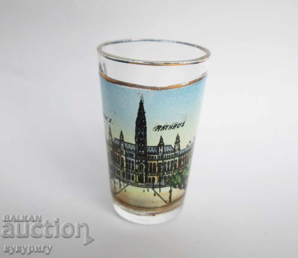 Old small glass cup with painted enamel Vienna