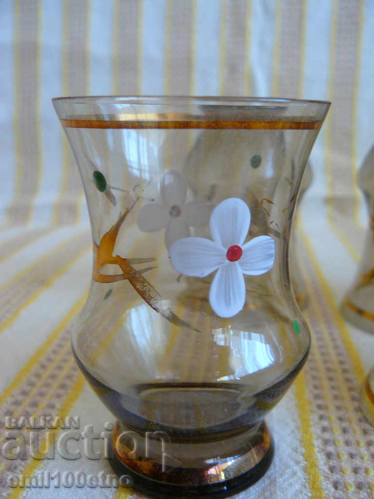 Set of 6 cups for brandy hand-painted decoration - 6 Set of 6 cups for brandy hand-painted decoration - 6