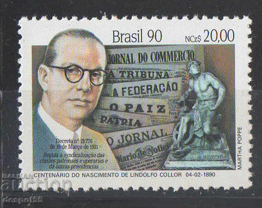 1990. Brazil. 100 years since the birth of Lindolfo Color.