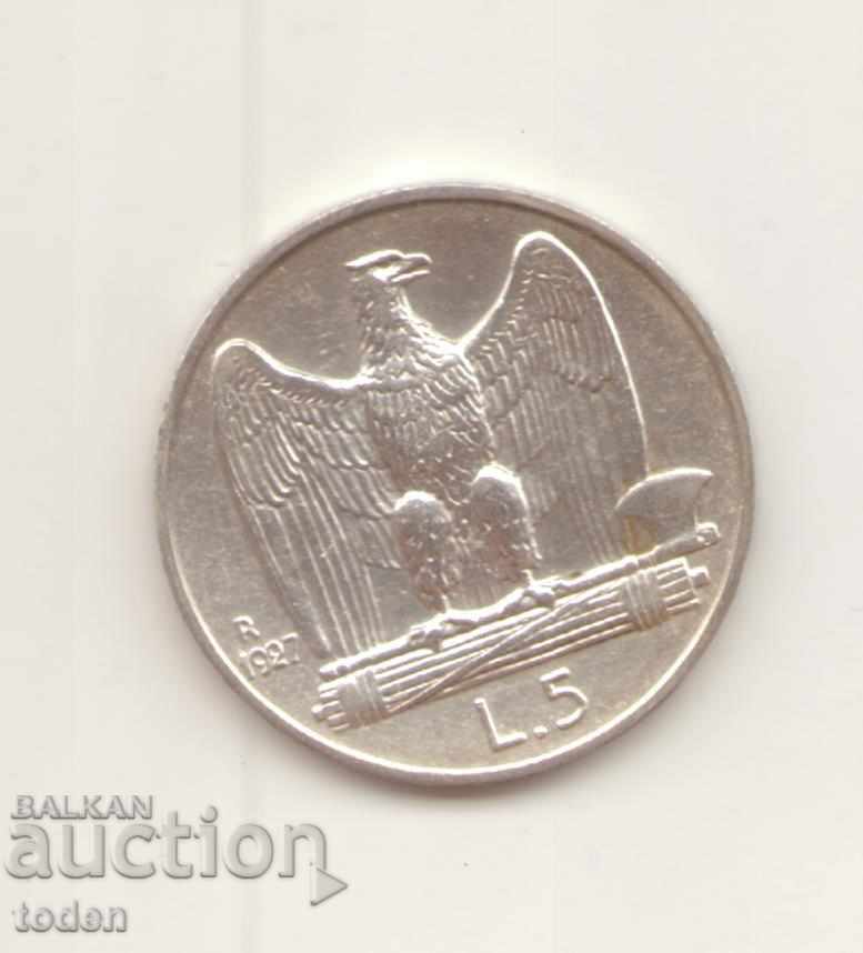 +Italy-5 Lire-1927 R-KM# 67-Vittorio Emanuele III-ασημί με τιμή € 11.25 | 22.00 BGN