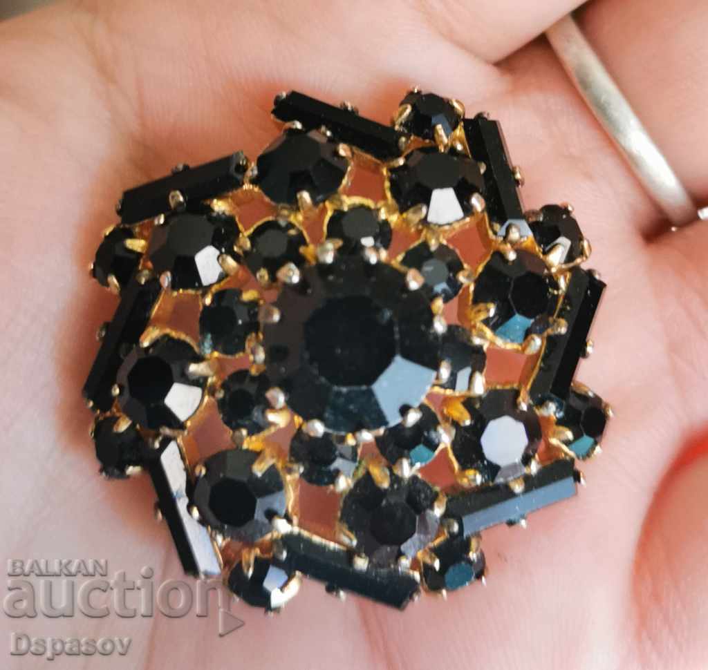 Brooch with Czech Black Crystals