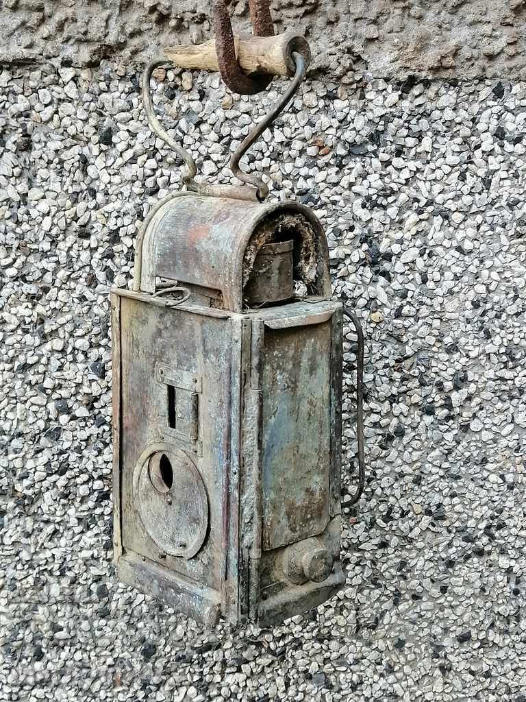 Old army hand-portable brass lantern, lamp