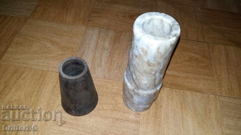 Vases 2 pieces, marble and wood
